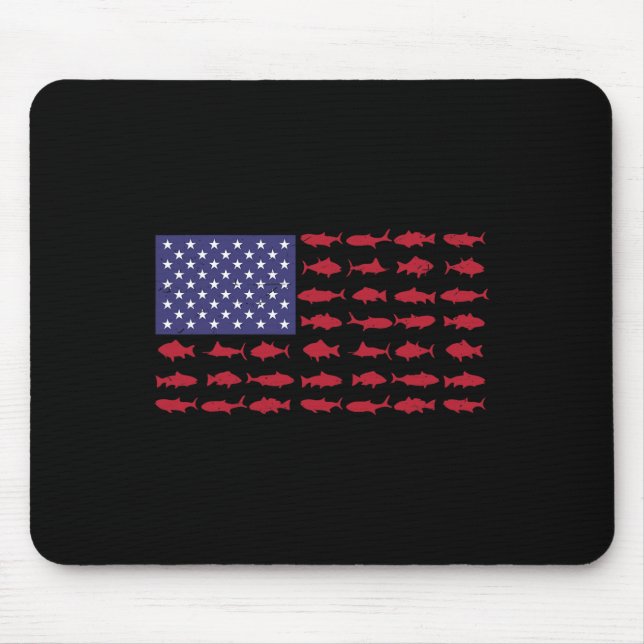 American Flag Fishing-shirt 4th July Patriotic Kid Mouse Pad (Front)