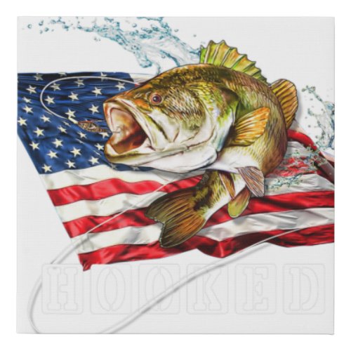 American Flag Fishing Shirt _ Bass Fish Fisherman  Faux Canvas Print