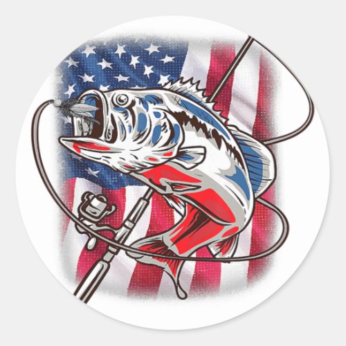 American Flag Fishing Shirt Vintage USA Bass Fishe Classic Round Sticker