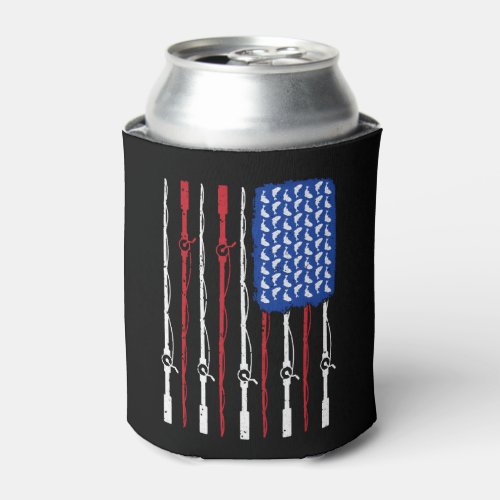 American Flag Fishing T shirt Fisherman Can Cooler