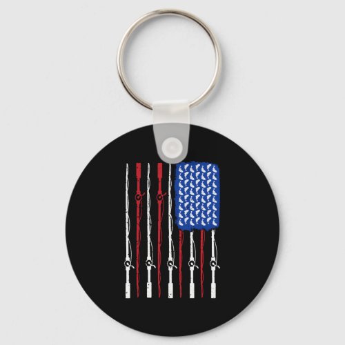 American Flag Fishing T shirt Fisherman Keychain