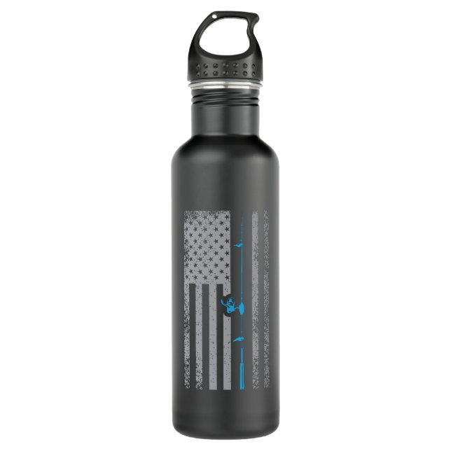 American Flag Fishing USA Blue line Gift Stainless Steel Water Bottle (Front)