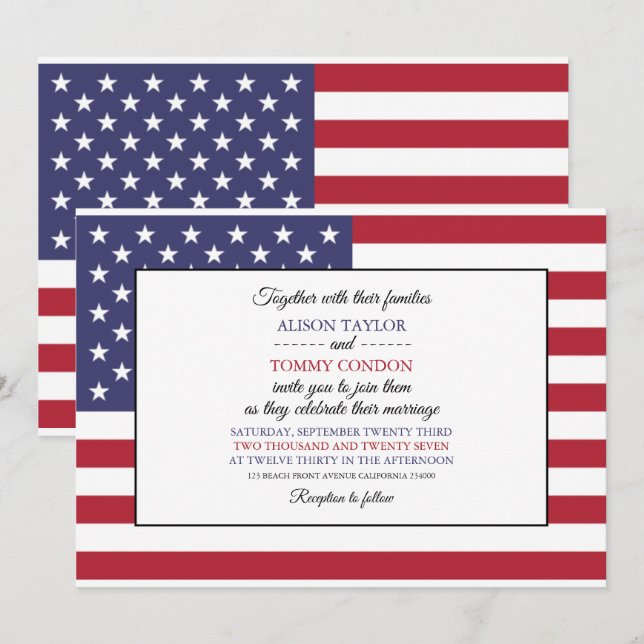 American Flag, Flag of United States Wedding Invitation (Front/Back)