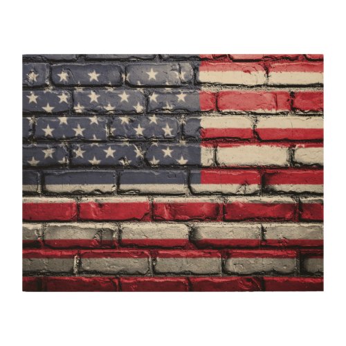 American Flag Flag on Bricks Wood Wall Art