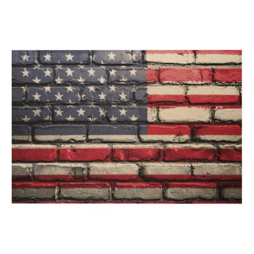 American Flag Flag on Bricks Wood Wall Art
