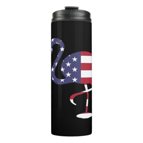 American Flag Flamingo Happy 4th of July   Thermal Tumbler