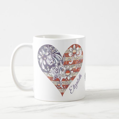 American Flag Floral Heart Patriotic Coffee Mug