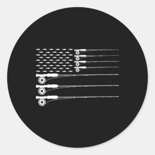 American Flag Fly Fishing Rod Trout Patriot Men T Classic Round Sticker