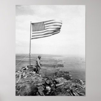 American Flag Flying Over Mount Suribachi - WWII Poster