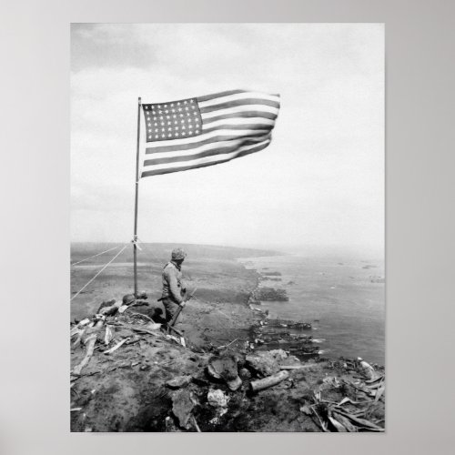 American Flag Flying Over Mount Suribachi _ WWII Poster