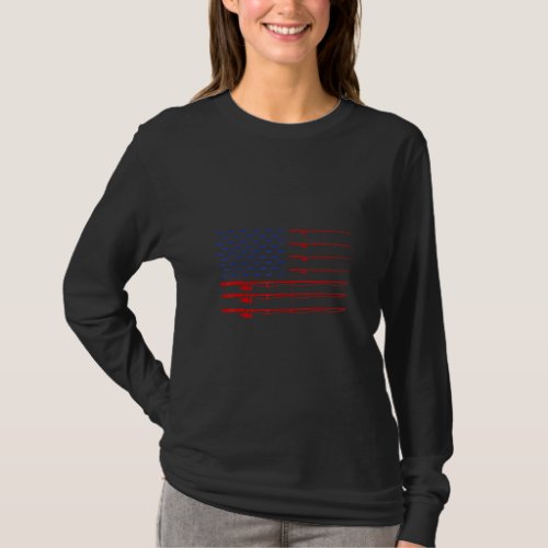 American Flag Flys Fishing Rod Trout Patriot  T_Shirt
