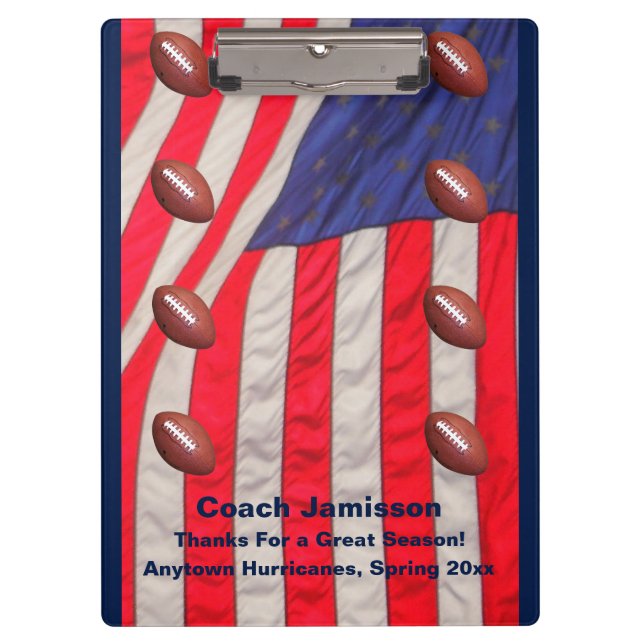 American Flag, Football Coach Thank You, Name,  Clipboard (Front)