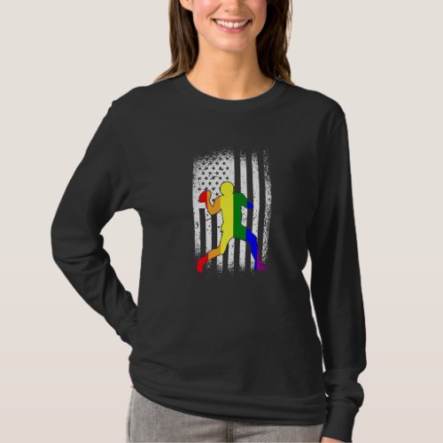 American Flag Football Lgbt Q Rainbow Bat Gay Prid T_Shirt