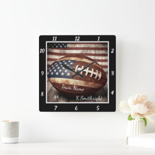 American Flag Football Square Wall Clock