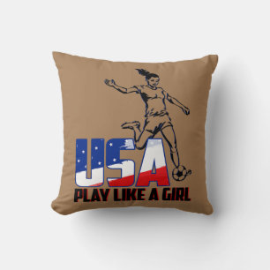 American Flag Football Team Game Goal Score Play Throw Pillow