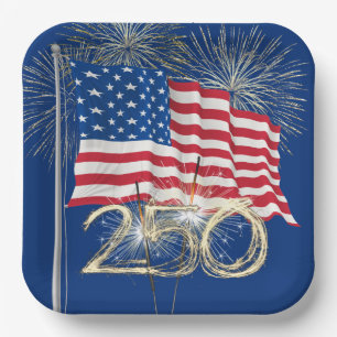 American Flag for 250th Birthday With Sparklers Paper Plates