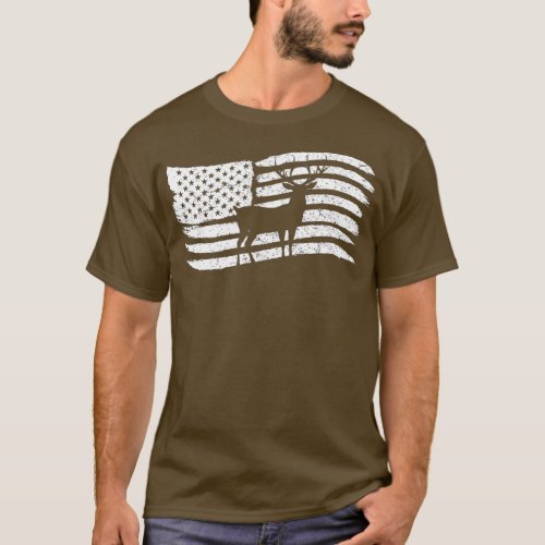 American Flag  For Deer Buck Hunter Patriotic  T_Shirt