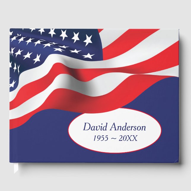 American Flag for Veteran Funeral Guest Book (Front)