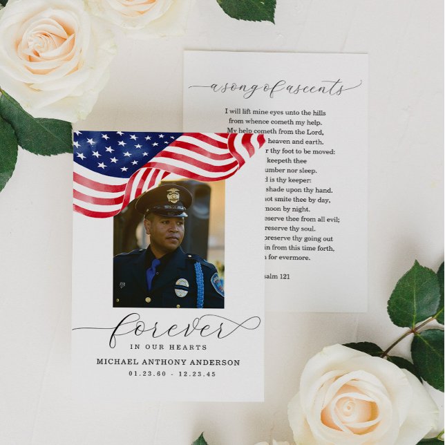 American Flag Forever in Our Hearts Funeral Card (Creator Uploaded)