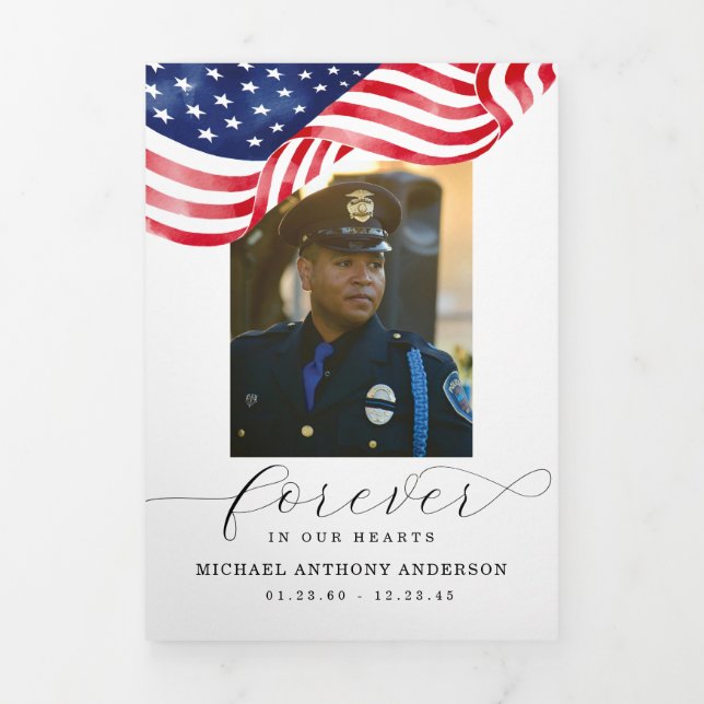 American Flag Forever inOur Hearts Funeral Trifold (Cover)