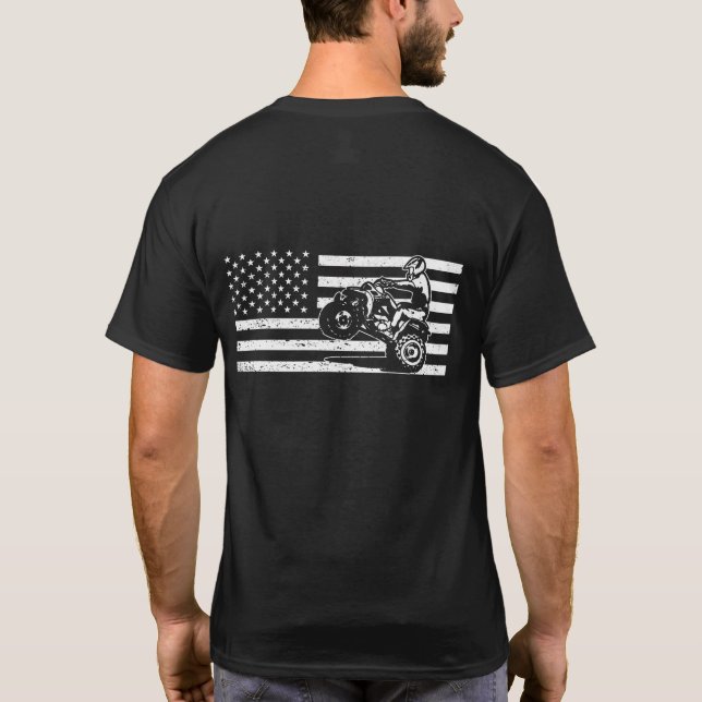 American Flag Four Wheeler Quad Men ATV Riding T-Shirt (Back)