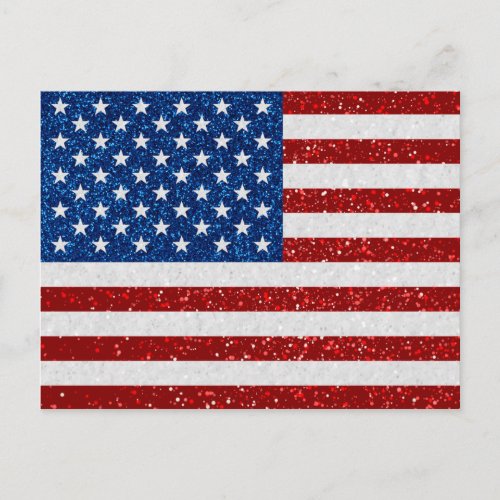 American Flag Fourth of July Glitter Postcard