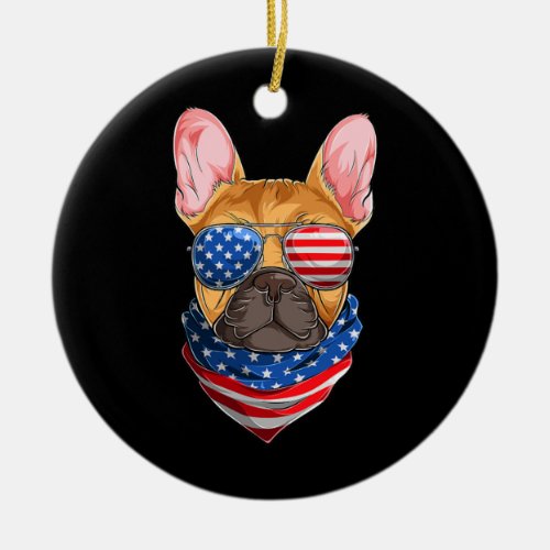 American Flag French Bulldog s Fourth Of July Ceramic Ornament