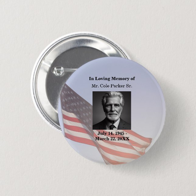  American Flag Funeral Memorial Tribute Keepsake Button (Front & Back)