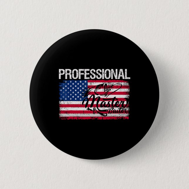 American Flag Funny Fishing Retro Professional Mas Button (Front)