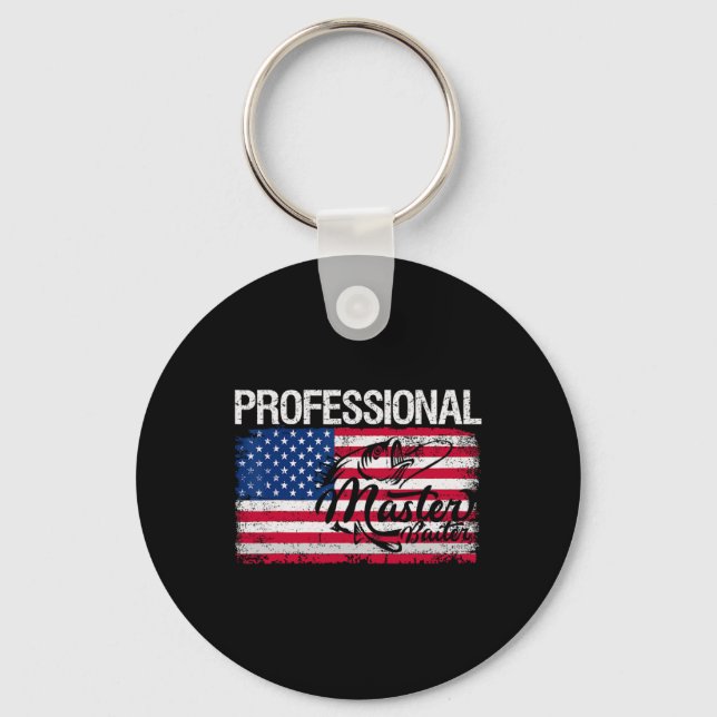American Flag Funny Fishing Retro Professional Mas Keychain (Front)