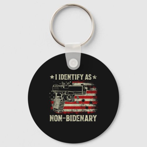American Flag Funny I Identify As Non_bidenary on Keychain