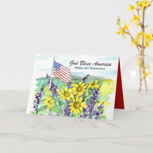 American Flag Garden Flowers God Bless  Card