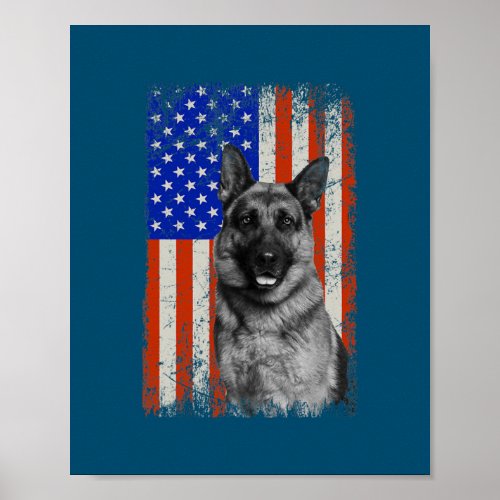 American Flag German Shepherd Dog Dad Mom Puppy Poster