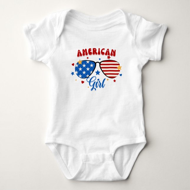 American Flag Glasses for Independence 4th of July Baby Bodysuit (Front)