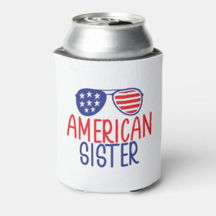 American Flag Glasses Sister Can Cooler
