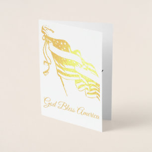 American Flag God Bless America or Your Text Foil Card