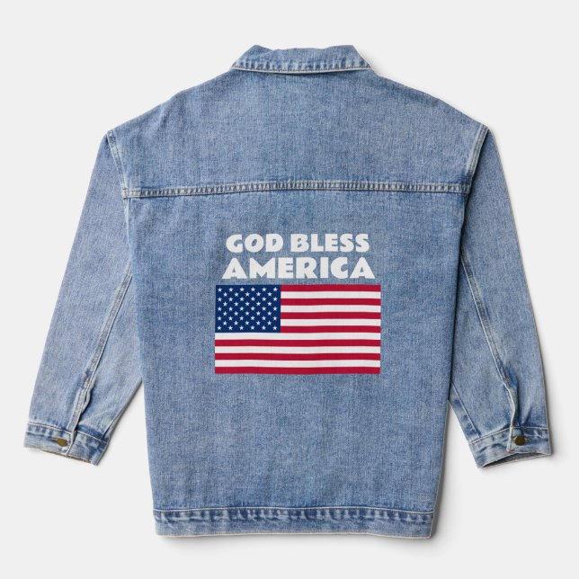 American Flag God Bless America Patriotic Denim Jacket (Back)