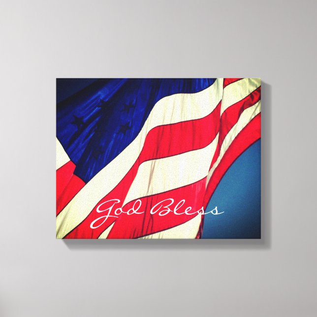 American Flag- God Bless Wrapped Canvas Print (Front)