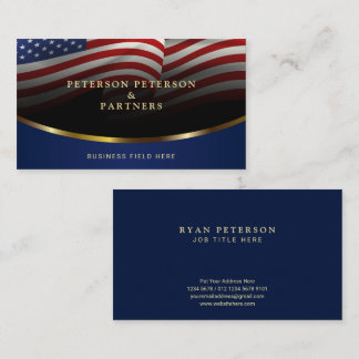 American Flag & Gold Accents Business Card