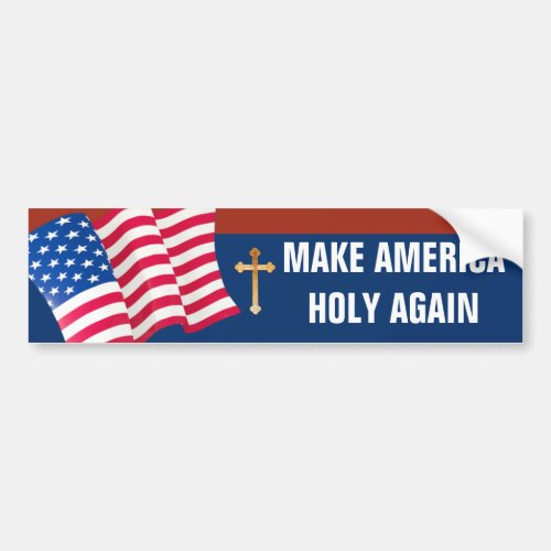 American Flag Gold Cross Bumper Sticker