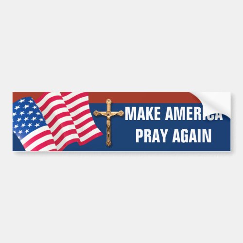 American Flag Gold Crucifix Bumper Sticker