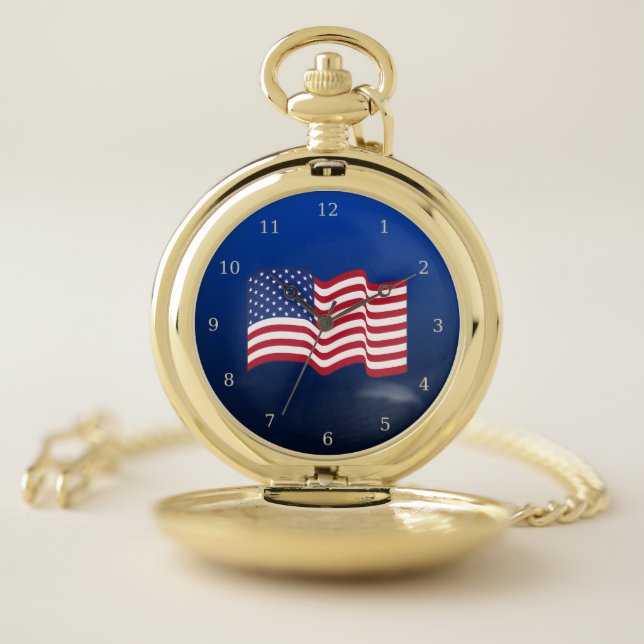 American Flag Gold Pocket Watch  (Inside)