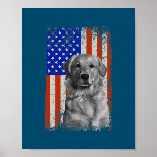 American Flag Golden Retriever Dog Dad Mom Puppy Poster