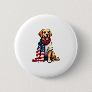 American Flag Golden Retriever Engraved Dog Lover  Button