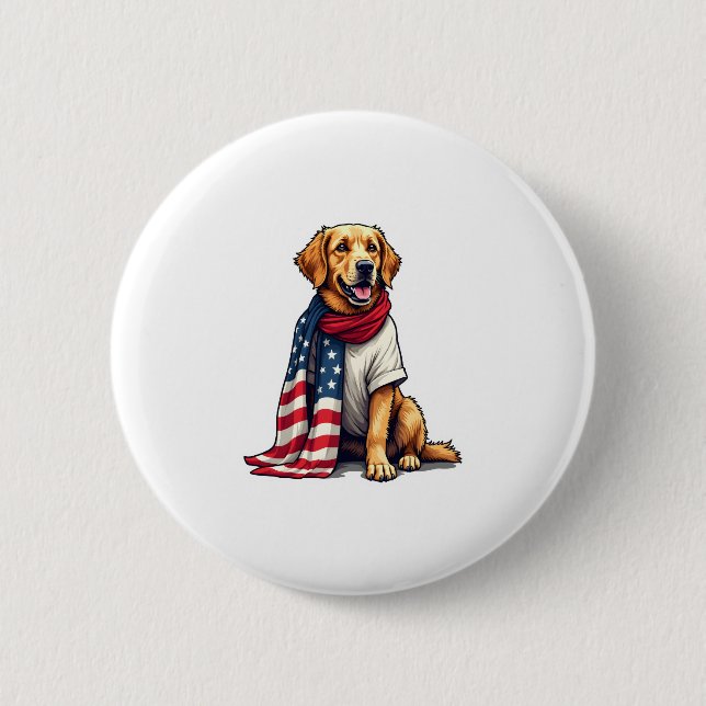 American Flag Golden Retriever Engraved Dog Lover  Button (Front)