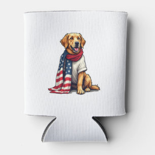 American Flag Golden Retriever Engraved Dog Lover  Can Cooler