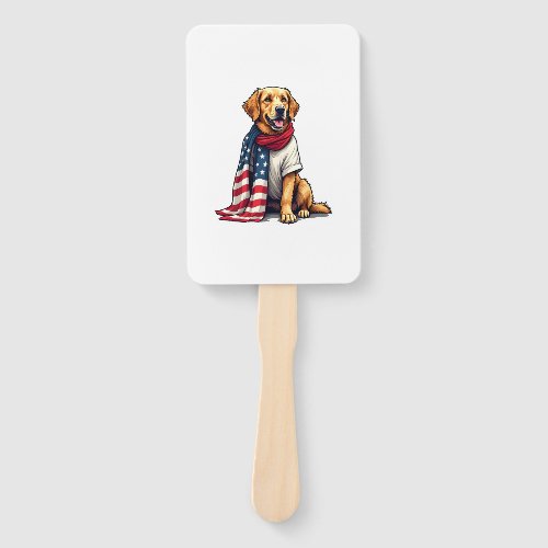 American Flag Golden Retriever Engraved Dog Lover  Hand Fan