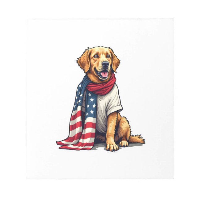 American Flag Golden Retriever Engraved Dog Lover  Notepad (Front)