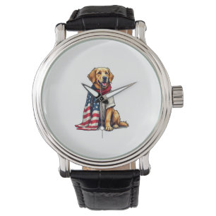 American Flag Golden Retriever Engraved Dog Lover  Watch