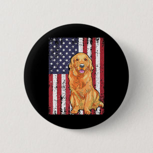 American Flag Golden Retriever Patriotic Dog T Shi Button